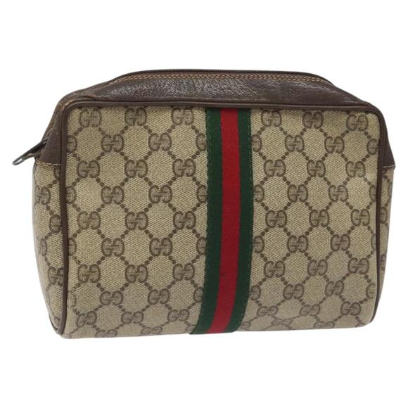 GUCCI GG Supreme Web Sherry Line Clutch Bag Pvc Beige 98 69 014 98 69 014 - Picture 1 of 16